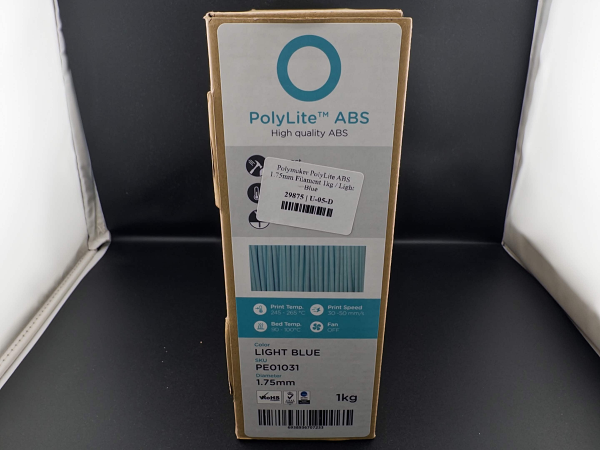 Polymaker PolyLite ABS Light Blue 1.75mm 1kg original packaging and label
