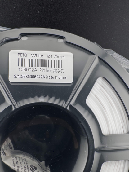 SUNLU PETG White 1.75mm filament sealed spool and product label